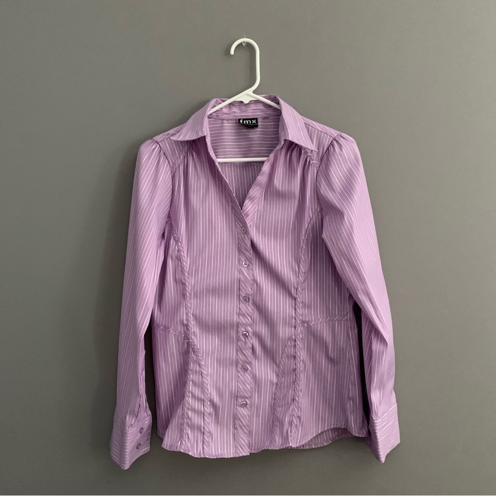 Fmx Small Petite Striped Purple and Silver Button Down Shirt
